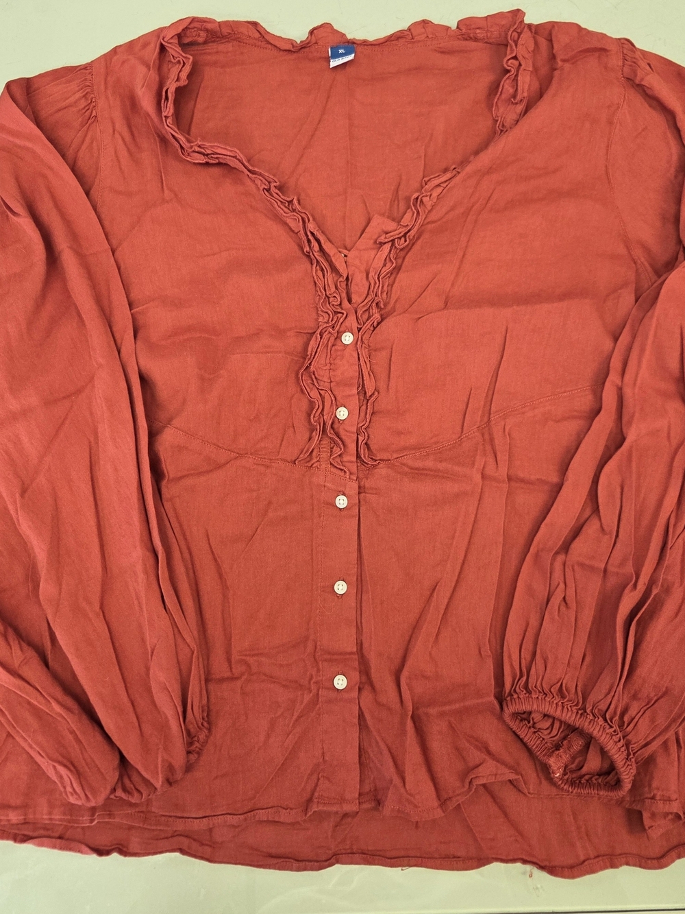 Old Navy Rust Ruffle-Trim Button Front Blouse